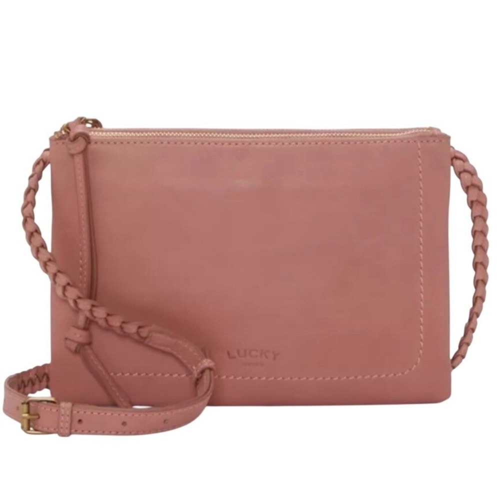 Lucky Brand Jema Crossbody Women OS Brickdust Pink NEW Leather Braided Strap